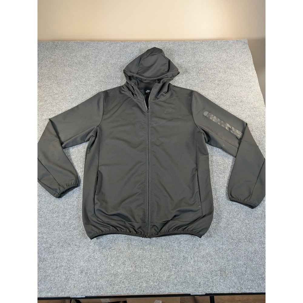 Nike Mens Tech Fleece Style Full Zip Hooded Jacket Black XL Sleeve Pocket 2379